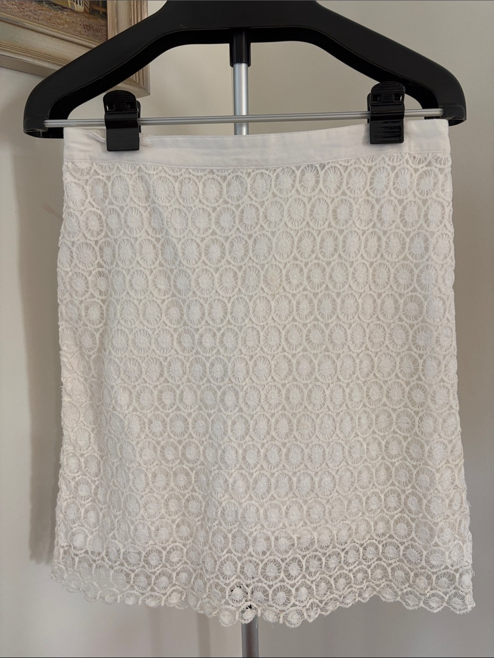 LOFT White Lace Open Knit Coquette Size 8 Pencil Skirt 100% Cotton Fairy Bridal